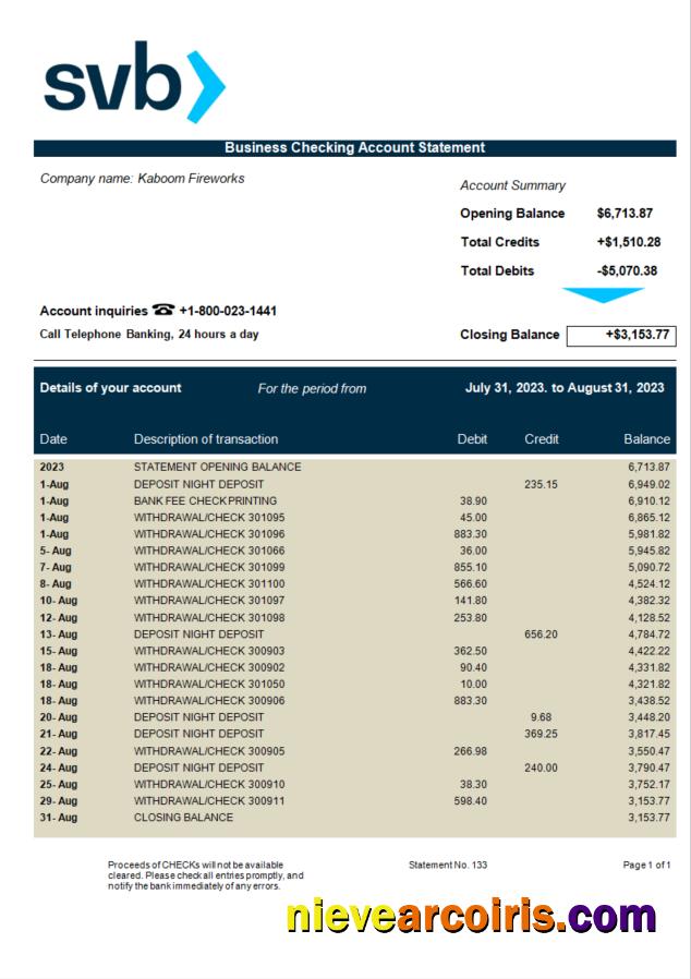 SVB Bank firm statement